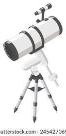 Astronomical telescope. Reflecting telescope. Equatorial mount. Vector illustration.