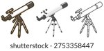 Astronomical telescope. Refracting telescope. Altazimuth mount. Vector illustration.
