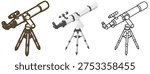 Astronomical telescope. Refracting telescope. Altazimuth mount. Vector illustration.