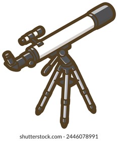 Astronomical telescope. Refracting telescope. Altazimuth mount. Vector illustration.