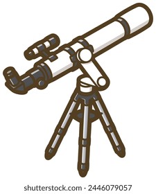 Astronomical telescope. Refracting telescope. Altazimuth mount. Vector illustration.