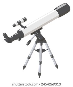 Astronomical telescope. Refracting telescope. Altazimuth mount. Vector illustration.