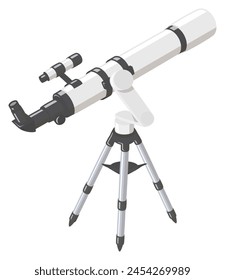 Astronomical telescope. Refracting telescope. Altazimuth mount. Vector illustration.