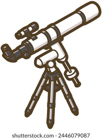 Astronomical telescope. Refracting telescope. Equatorial mount. Vector illustration.