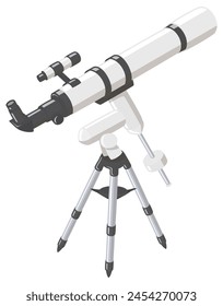 Astronomical telescope. Refracting telescope. Equatorial mount. Vector illustration.