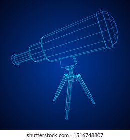 Astronomical telescope scientific instrument for exploring and discovering. Wireframe low poly mesh vector illustration.