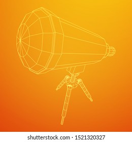 Astronomical telescope scientific instrument for exploring and discovering. Wireframe low poly mesh vector illustration.