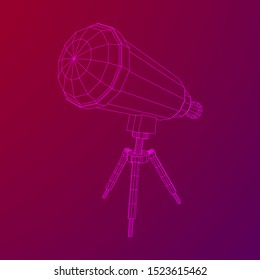 Astronomical telescope scientific instrument for exploring and discovering. Wireframe low poly mesh vector illustration.