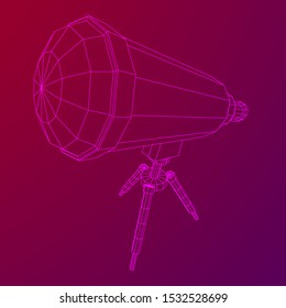 Astronomical telescope scientific instrument for exploring and discovering. Wireframe low poly mesh vector illustration.