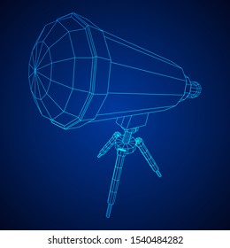 Astronomical telescope scientific instrument for exploring and discovering. Wireframe low poly mesh vector illustration.