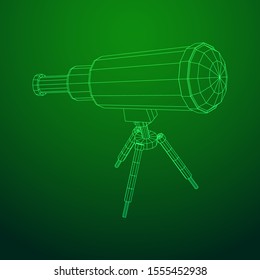 Astronomical telescope scientific instrument for exploring and discovering. Wireframe low poly mesh vector illustration.