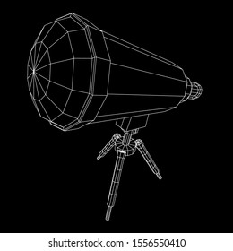 Astronomical telescope scientific instrument for exploring and discovering. Wireframe low poly mesh vector illustration.