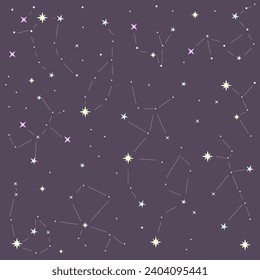 Astronomy Abstract Cosmos Background Astrology Fantasy Constellations Bundle Purple Dark Vector Design