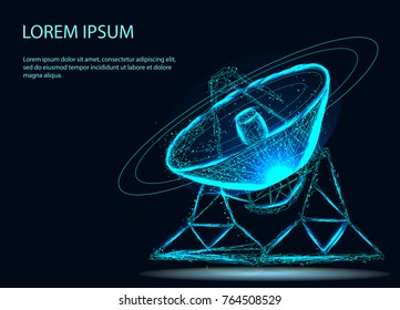 Astronomy. Abstract mash line and point radio telescope on black background with an inscription. Starry sky or space, consisting of stars and the universe. Vector cosmos or space illustration