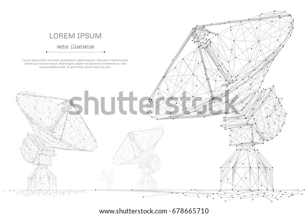 Astronomy. Abstract mash line and point\
radio telescope on white background with an inscription. Starry sky\
or space, consisting of stars and the universe. Vector cosmos or\
space illustration