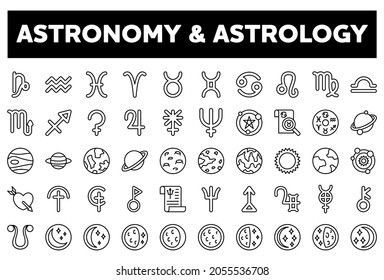 Astronomy and Astrology Icon Set with 50 Outline Icons.