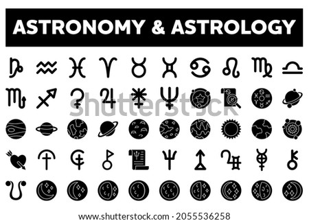 Astronomy and Astrology Icon Set with 50 Glyph Icons.