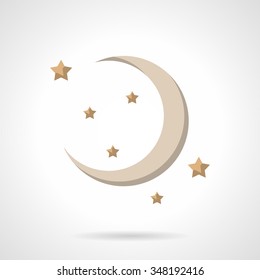Astronomy and astrology moon symbol. New beige crescent and stars. Night sky, symbol for fairy tale. Single web design element for mobile app or website.