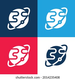 Astronomy blue and red four color minimal icon set