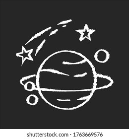 Astronomy chalk white icon on black background. Natural science, space exploration. Planets discovery and study, universe researching. Celestial bodies Isolated vector chalkboard illustration