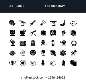 Astronomy. Collection of perfectly simple monochrome icons for web design, app, and the most modern projects. Universal pack of classical signs for category Education.