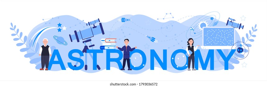 Astronomy concept header vector. Online conference, remote or distance education illustration for web, app, banner. Scientists explore the starry sky in Observatory.