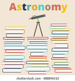 Astronomy concept vector illustration in flat style. A stack of books to read.