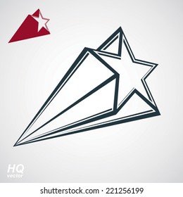 Astronomy conceptual illustration, pentagonal comet star - celestial object with decorative comet tail. Eps8 superstar icon. Armed forces design element isolated on white background.