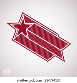 Astronomy conceptual illustration, pentagonal comet star - celestial object with decorative comet tail. Eps8 superstar icon. Armed forces design element isolated on white background.