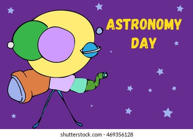 Astronomy day picture. Hand drawn vector stock illustration.