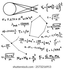 astronomy doodle formula, hand drawn 