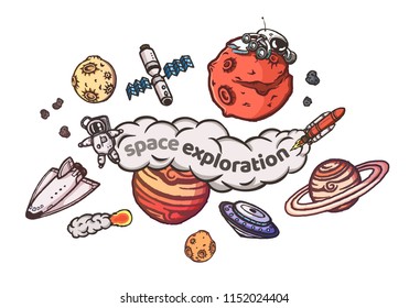 Astronomy doodles vector concept. Hand drawn space illustrations.