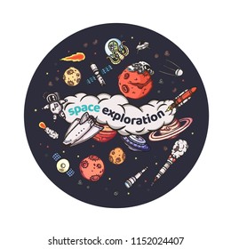 Astronomy doodles vector concept. Hand drawn space illustrations.