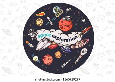 Astronomy doodles vector concept. Hand drawn space illustrations.