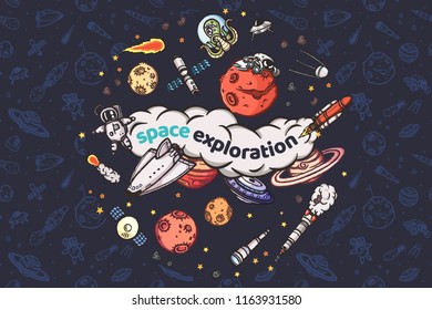 Astronomy doodles vector concept. Hand drawn space illustrations.