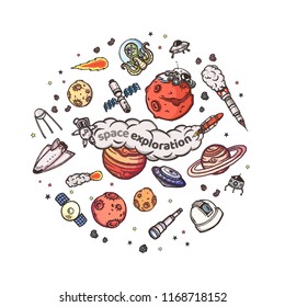 Astronomy doodles vector concept. Hand drawn space illustrations.