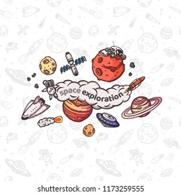 Astronomy doodles vector concept. Hand drawn space illustrations.