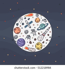 Astronomy doodles vector concept. Hand drawn space illustrations.