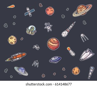 Astronomy doodles vector concept. Hand drawn space illustrations.