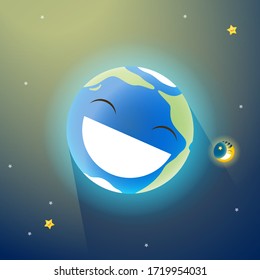Astronomía. Tierra y luna en órbita en el espacio abierto. Ilustración vectorial.