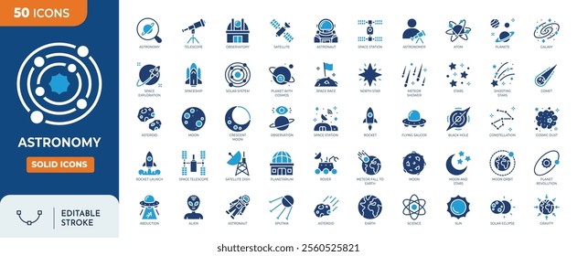 Astronomy editable icon set. containing icons related to space and astronomy. Solid icon collection.