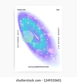 Astronomy flyer. 3d magic dreamer unicorn sparkles. Holographic gradients. Cosmos, Starry science template with planet, sun, deep fluid light. Astronomy flyer with galaxy shapes and star dust.