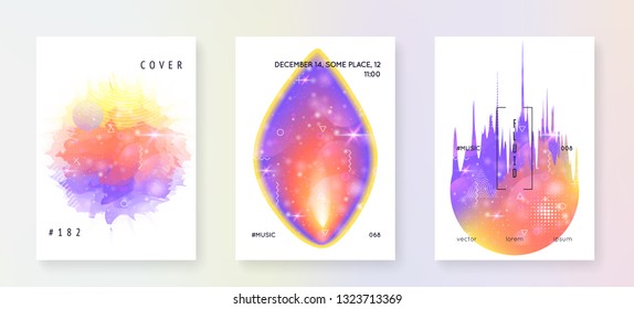 Astronomy flyer. 3d magic dreamer unicorn sparkles. Cosmic science template set with planets, sun, deep fluid light. Holographic gradients. Astronomy flyer with galaxy shapes and star dust.
