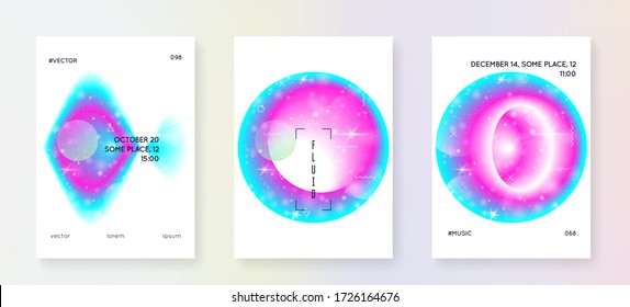 Astronomy flyer. 3d magic dreamer unicorn sparkles. Starry science cover set with planets, sun, deep fluid light. Holographic gradients. Astronomy flyer with galaxy shapes and star dust.