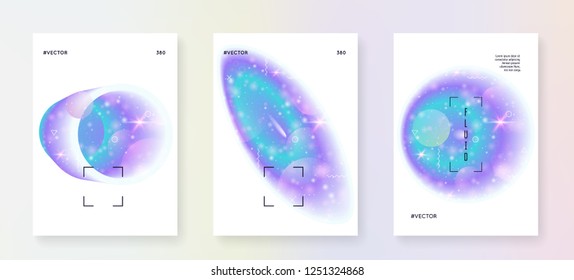 Astronomy flyer. Cosmic science banner set with planets, sun, deep fluid light. Holographic gradients. 3d magic dreamer unicorn sparkles. Astronomy flyer with galaxy shapes and star dust.