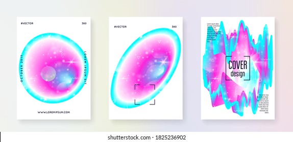 Astronomy flyer. Cosmic science template set with planets, sun, deep fluid light. 3d magic dreamer unicorn sparkles. Holographic gradients. Astronomy flyer with galaxy shapes and star dust.