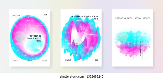 Astronomy flyer. Cosmos science cover set with planets, sun, deep fluid light. Holographic gradients. 3d magic dreamer unicorn sparkles. Astronomy flyer with galaxy shapes and star dust.