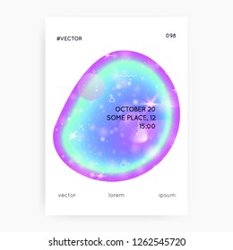 Astronomy flyer. Holographic gradients. 3d magic dreamer unicorn sparkles. Starry, Futuristic science banner with planet, sun, deep fluid light. Astronomy flyer with galaxy shapes and star dust.