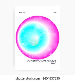 Astronomy flyer. Holographic gradients. Futuristic, Cosmic science cover with planet, sun, deep fluid light. 3d magic dreamer unicorn sparkles. Astronomy flyer with galaxy shapes and star dust.