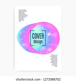 Astronomy flyer. Starry, Cosmic science cover with planet, sun, deep fluid light. Holographic gradients. 3d magic dreamer unicorn sparkles. Astronomy flyer with galaxy shapes and star dust.